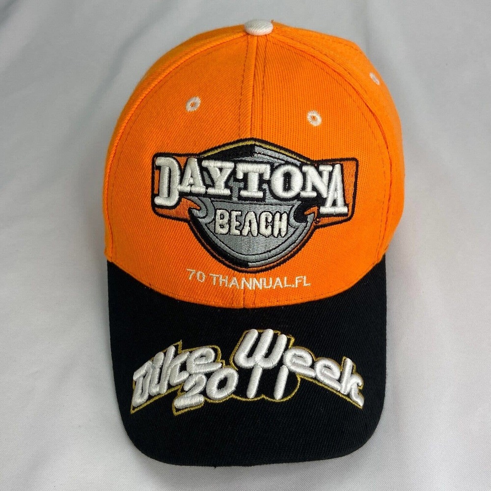 2011 70th Daytona Beach Strapback Hat Orange Embroidered Hat EUC